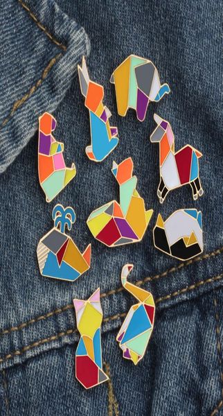 colorful origami splicing brooch rabbit elephant whale penguin crane bear enamel pins bag clothes metal lapel pin badges jewelry1002106, Blue